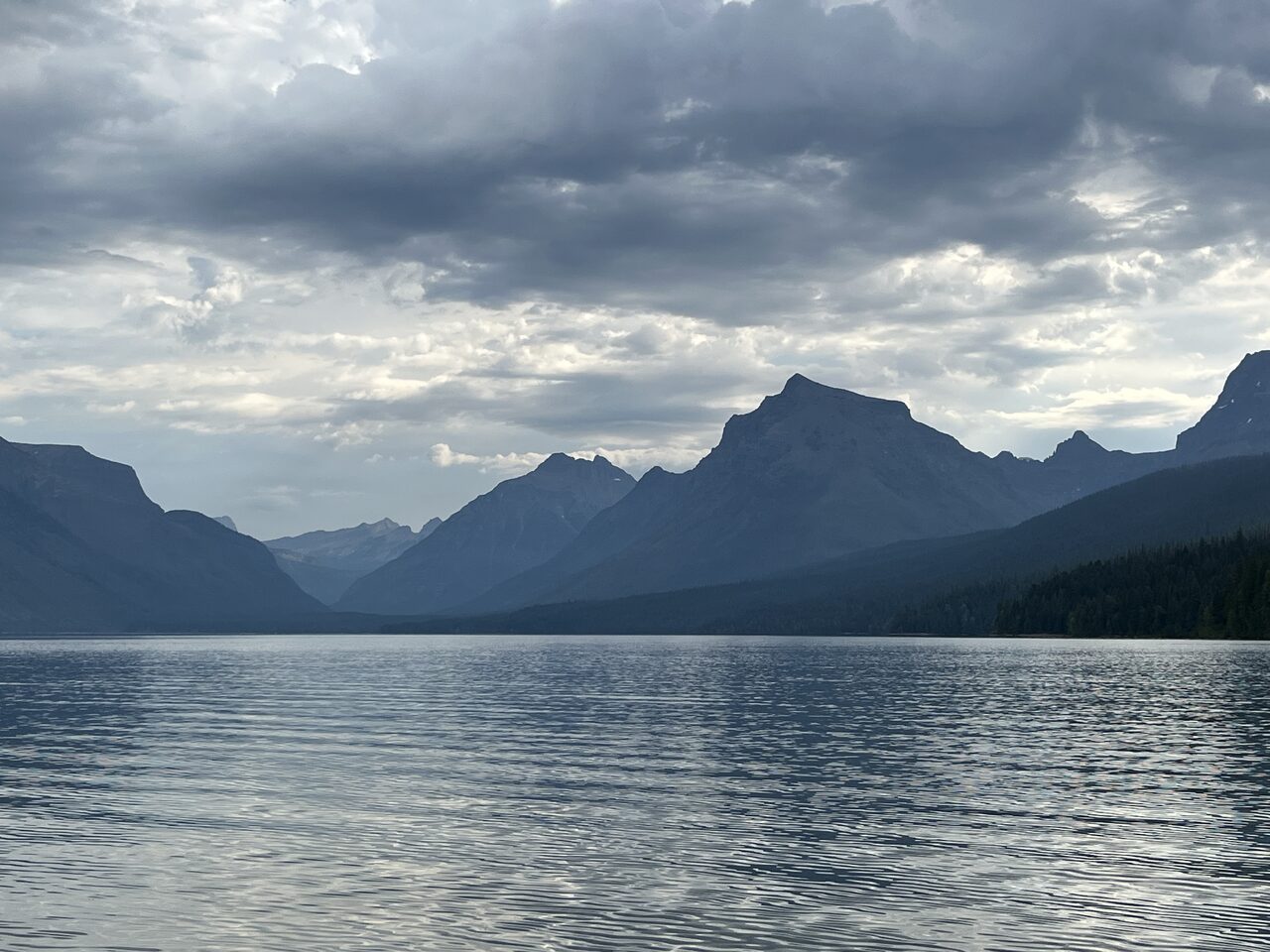 Lake McDonald and McDonald Creek in Glacier National Park, photographed from the water in July 2026